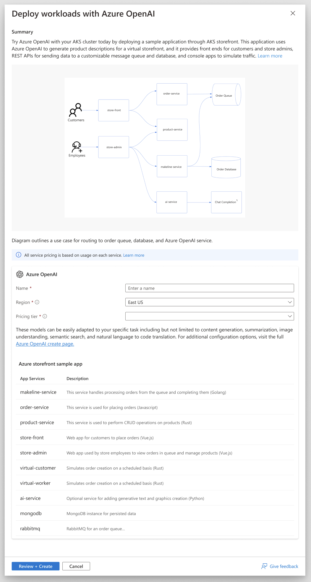 Bundled-services create pane